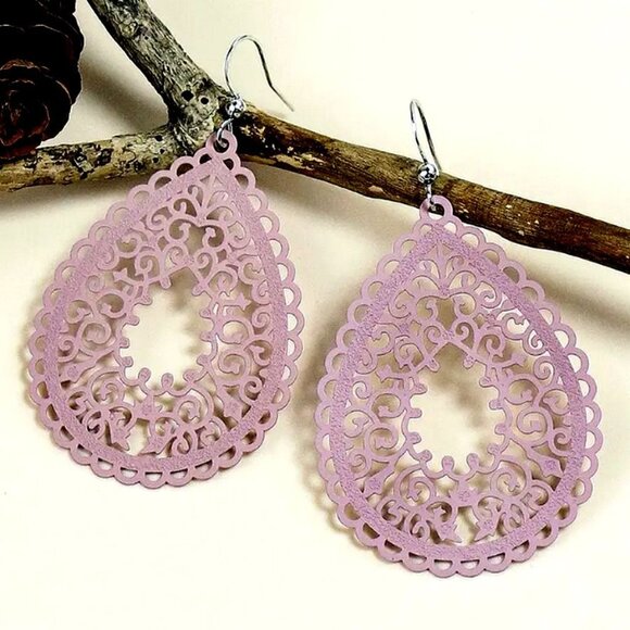 Ophelia Filigree Teardrop Water Drop Dangle Earrings Dusty Pink Gift Packaged - Picture 3 of 8